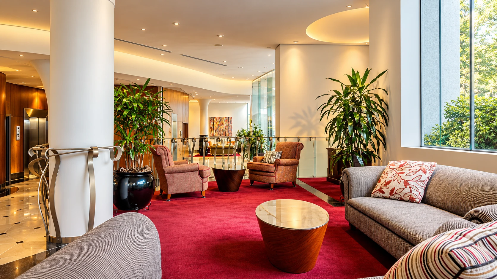 Residents’ lounge with warm lighting
